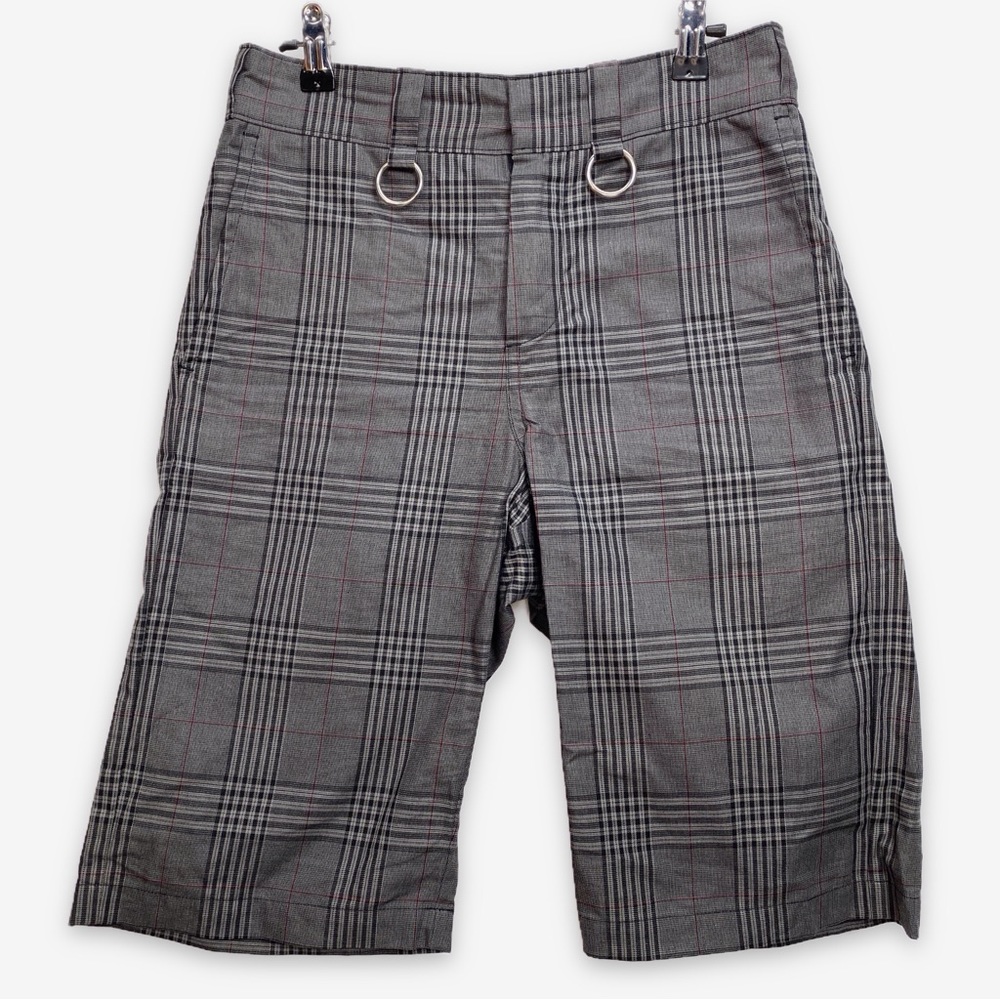 R13 Womens Slouch Shorts With Rings Grey Plaid Japanese Fabric Size 25